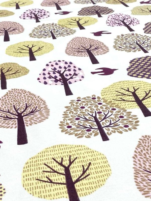 birlik1952 duck kumaş panama keteni zefir fabric masa örtüsü döşemelik kırlent kumaşı fil kulağı rengarenk ağaçlar tree pembe