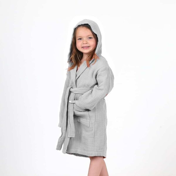 birlik1952 ipliq lunanino cocuk baby child 4 kat double crinkle krinkle multi muslin bathrobe bath textile bornoz grey