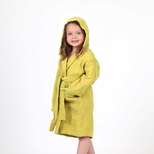 birlik1952 ipliq lunanino cocuk baby child 4 kat double crinkle krinkle multi muslin bathrobe bath textile bornoz mustard yellow
