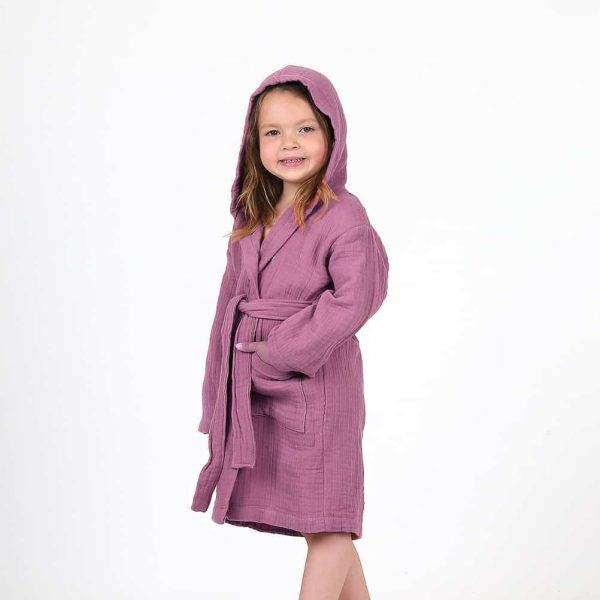 birlik1952 ipliq lunanino cocuk baby child 4 kat double crinkle krinkle multi muslin bathrobe bath textile bornoz Old rose purple