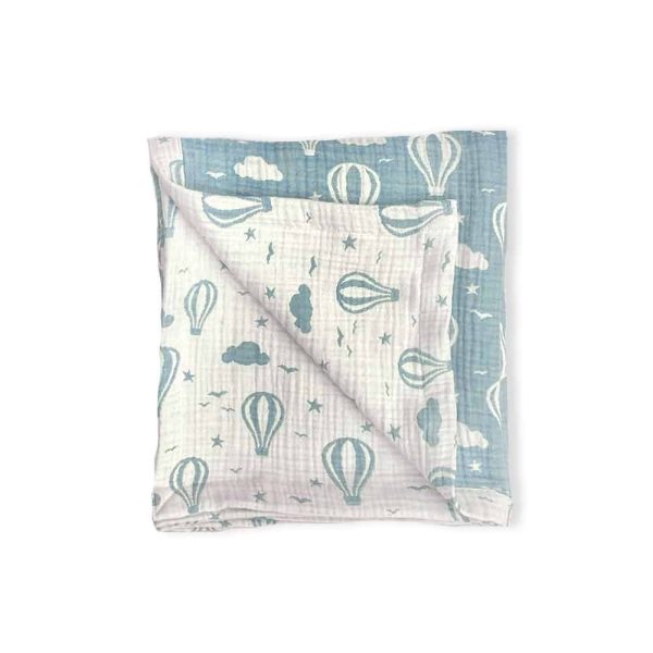 birlik1952 jakarlı battaniye jacquard swaddle blanket 4 müslin gauze layer muslin crinkle krinkle soft cotton baloon balon mavi blue