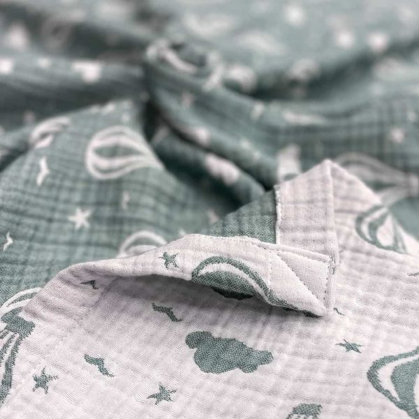 birlik1952 jakarlı battaniye jacquard swaddle blanket 4 müslin gauze layer muslin crinkle krinkle soft cotton baloon balon yeşil adaçayı sage green
