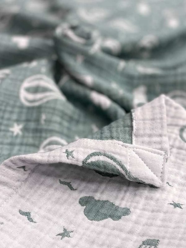 birlik1952 jakarlı battaniye jacquard swaddle blanket 4 müslin gauze layer muslin crinkle krinkle soft cotton baloon balon yeşil adaçayı sage green