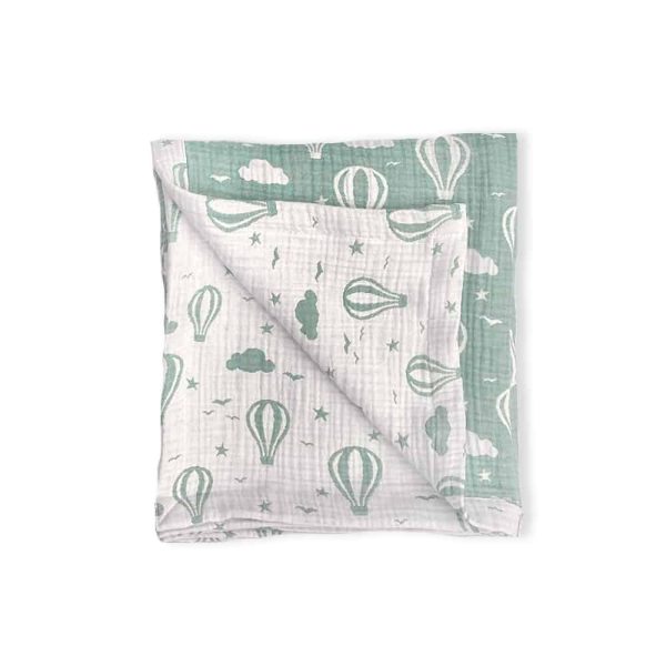 birlik1952 jakarlı battaniye jacquard swaddle blanket 4 müslin gauze layer muslin crinkle krinkle soft cotton baloon balon yeşil adaçayı sage green