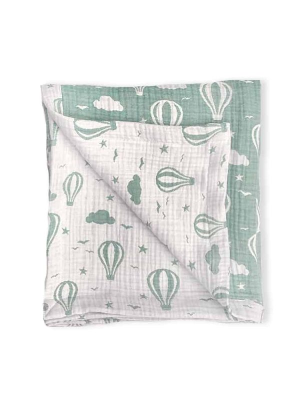birlik1952 jakarlı battaniye jacquard swaddle blanket 4 müslin gauze layer muslin crinkle krinkle soft cotton baloon balon yeşil adaçayı sage green