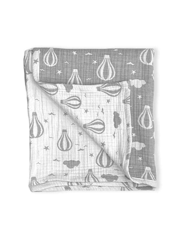 birlik1952 jakarlı battaniye jacquard swaddle blanket 4 müslin gauze layer muslin crinkle krinkle soft cotton baloon balon gri antrasit