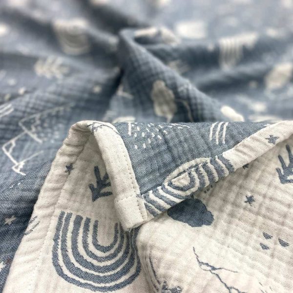 birlik1952 jakarlı battaniye jacquard swaddle blanket 4 müslin gauze layer muslin crinkle krinkle soft cotton rainbow gökkuşağı mavi blue