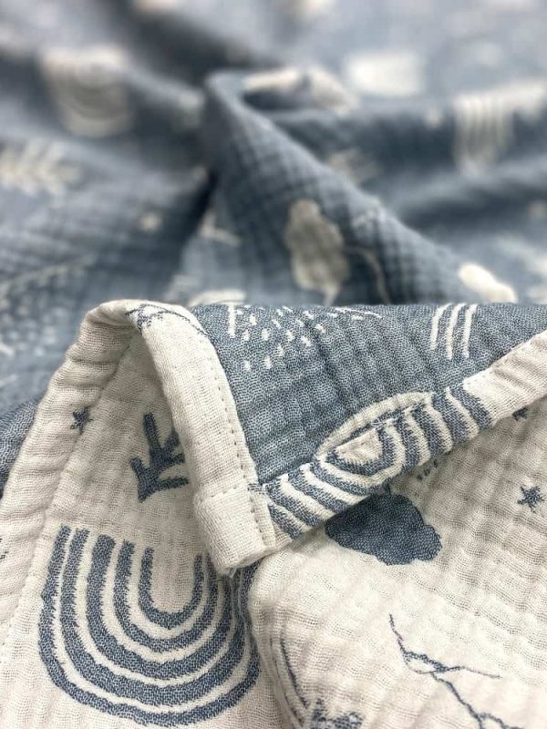 birlik1952 jakarlı battaniye jacquard swaddle blanket 4 müslin gauze layer muslin crinkle krinkle soft cotton rainbow gökkuşağı mavi blue