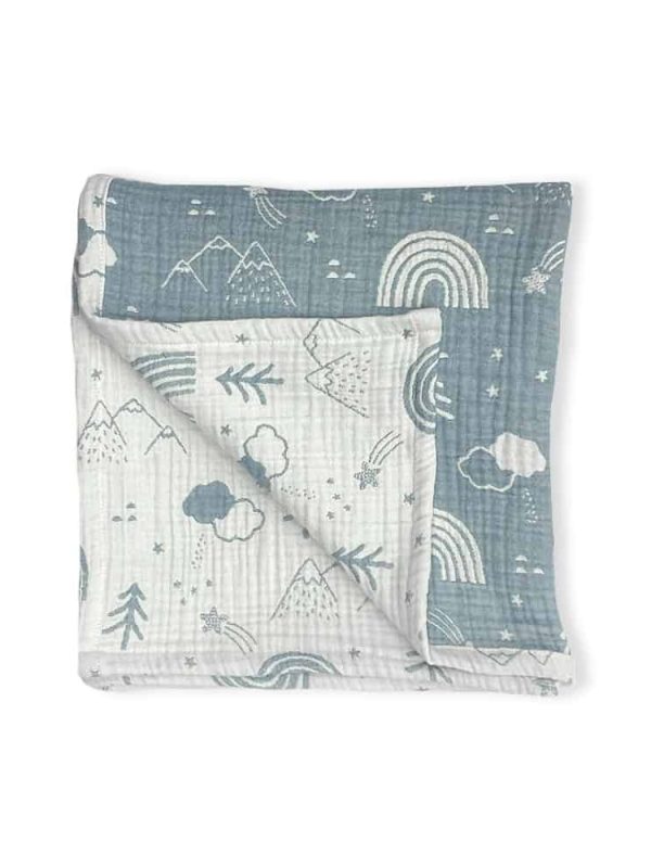 birlik1952 jakarlı battaniye jacquard swaddle blanket 4 müslin gauze layer muslin crinkle krinkle soft cotton rainbow gökkuşağı mavi blue