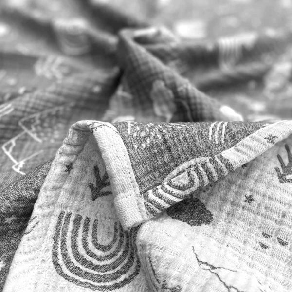 birlik1952 jakarlı battaniye jacquard swaddle blanket 4 müslin gauze layer muslin crinkle krinkle soft cotton rainbow gökkuşağı gri antrsait grey