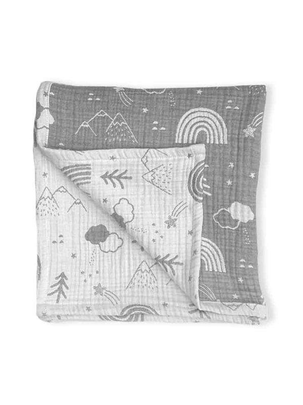 birlik1952 jakarlı battaniye jacquard swaddle blanket 4 müslin gauze layer muslin crinkle krinkle soft cotton rainbow gökkuşağı gri antrsait grey