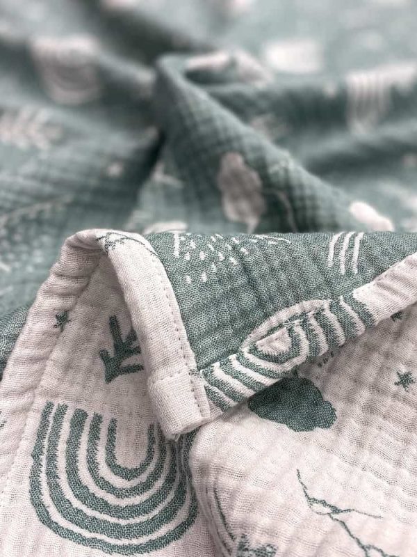 birlik1952 jakarlı battaniye jacquard swaddle blanket 4 müslin gauze layer muslin crinkle krinkle soft cotton rainbow gökkuşağı sage green yeşil