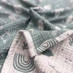 birlik1952 jakarlı battaniye jacquard swaddle blanket 4 müslin gauze layer muslin crinkle krinkle soft cotton rainbow gökkuşağı sage green yeşil