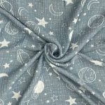 birlik1952 jakarlı battaniye jacquard swaddle blanket 4 müslin gauze layer muslin crinkle krinkle soft cotton uzay planet blue mavi