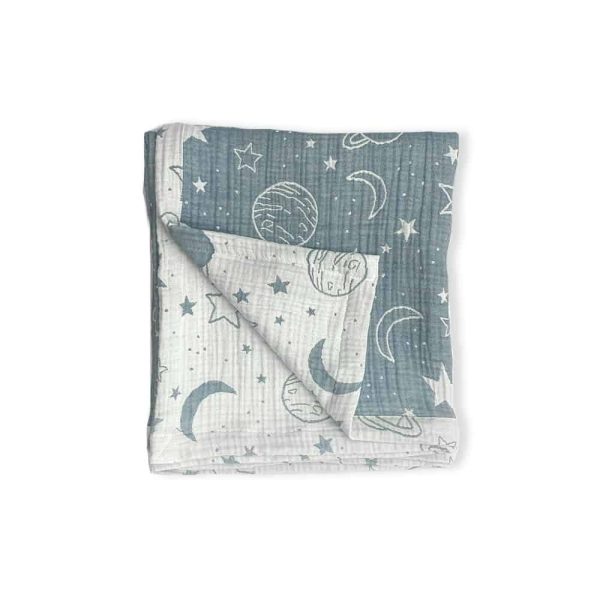 birlik1952 jakarlı battaniye jacquard swaddle blanket 4 müslin gauze layer muslin crinkle krinkle soft cotton uzay planet blue mavi