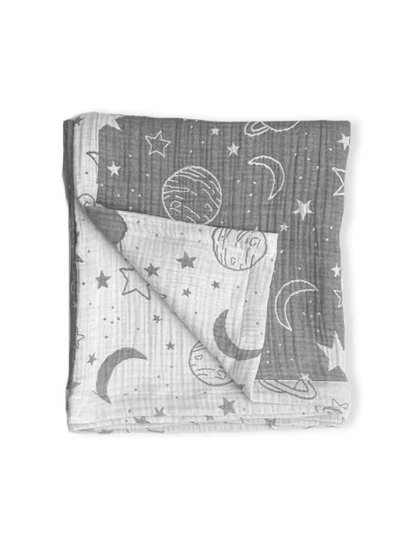 birlik1952 jakarlı battaniye jacquard swaddle blanket 4 müslin gauze layer muslin crinkle krinkle soft cotton uzay planet grey gri antrasit