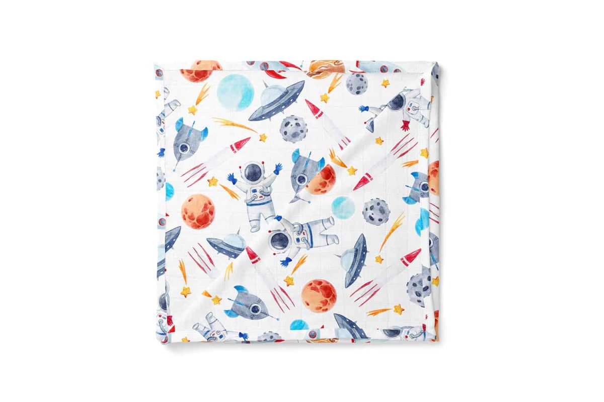 birlik1952 müslin digital print dijital baskı kumaş fabric battaniyesi swaddle blanket uzay planet