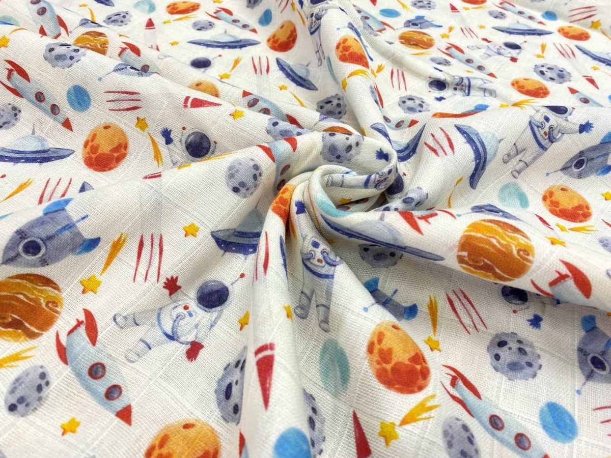 birlik1952 müslin digital print dijital baskı kumaş fabric battaniyesi swaddle blanket uzay planet