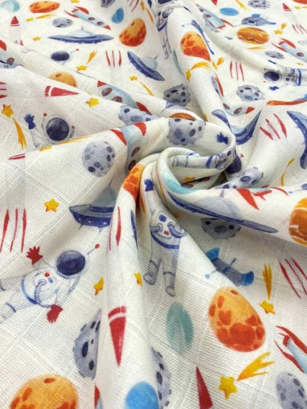 birlik1952 müslin digital print dijital baskı kumaş fabric battaniyesi swaddle blanket uzay planet