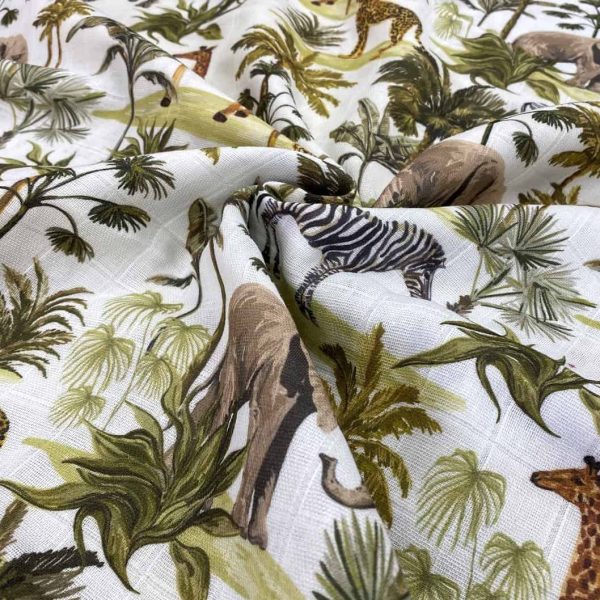 birlik1952 müslin digital print dijital baskı kumaş fabric battaniyesi swaddle blanket tropikal orman forest animals