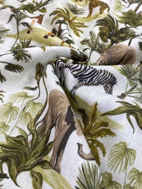 birlik1952 müslin digital print dijital baskı kumaş fabric battaniyesi swaddle blanket tropikal orman forest animals