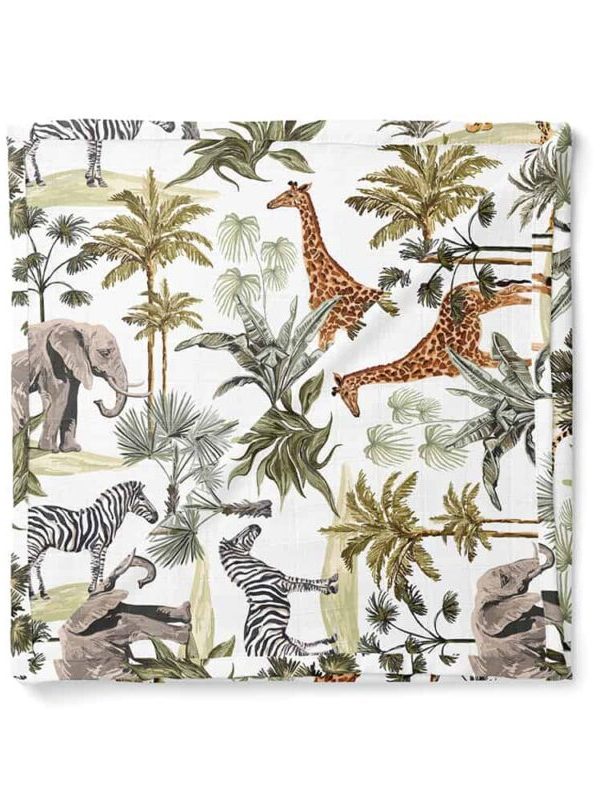 birlik1952 müslin digital print dijital baskı kumaş fabric battaniyesi swaddle blanket tropikal orman forest animals