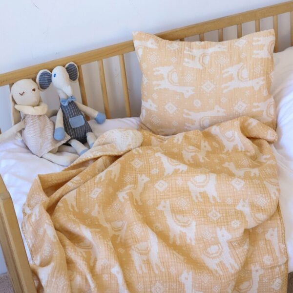 birlik1952 bebek battaniye jakarlı 3 kat müslin three layer jaquard swaddle blanket baby crinkle krinkle muslin fabric cotton lama mustard sarı yellow