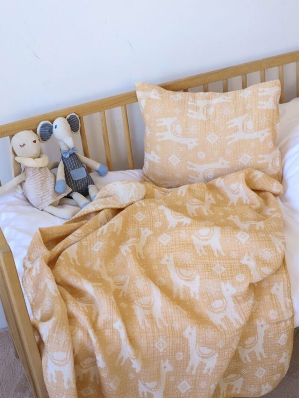 birlik1952 bebek battaniye jakarlı 3 kat müslin three layer jaquard swaddle blanket baby crinkle krinkle muslin fabric cotton lama mustard sarı yellow