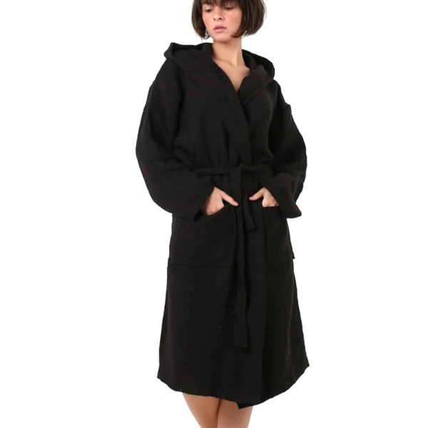 birlik1952 crinkle krinkle 4 kat multi double muslin müslin bathrobe black siyah