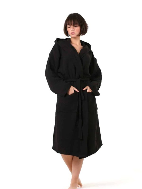 birlik1952 crinkle krinkle 4 kat multi double muslin müslin bathrobe black siyah