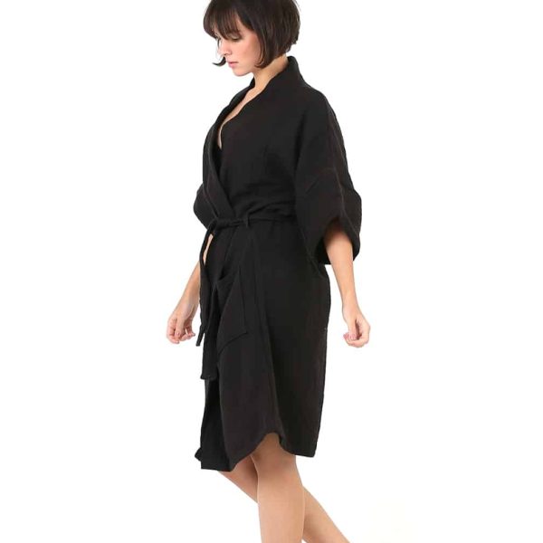 birlik1952 ipliq crinkle krinkle 4 kat multi double muslin müslin bathrobe kimono black siyah