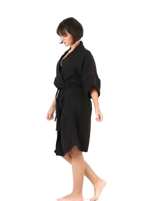 birlik1952 ipliq crinkle krinkle 4 kat multi double muslin müslin bathrobe kimono black siyah