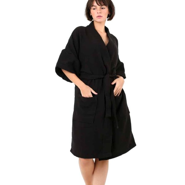 birlik1952 ipliq crinkle krinkle 4 kat multi double muslin müslin bathrobe kimono black siyah