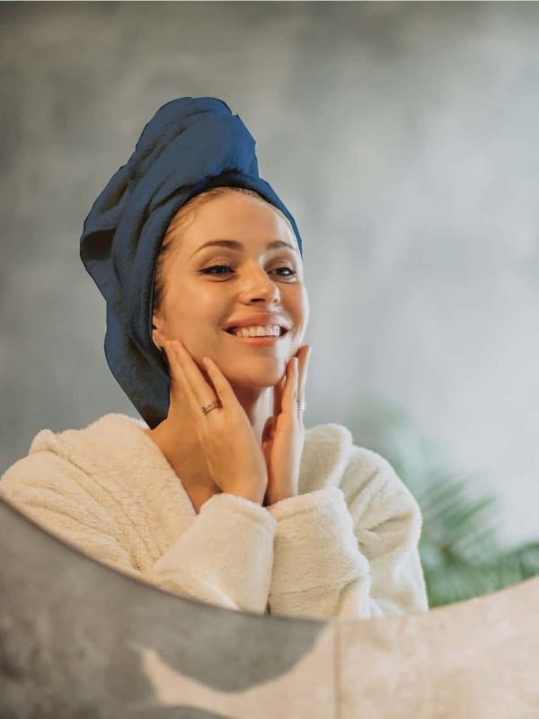 birlik1952 head towel baş havlu kafa düğmeli saç kurulama havlusu indigo mavi