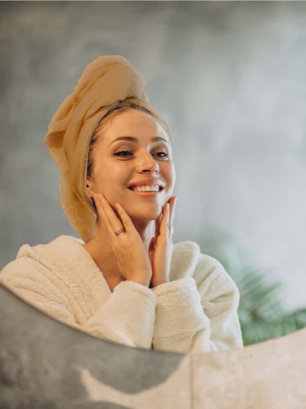 birlik1952 head towel baş havlu kafa düğmeli saç kurulama havlusu toprak kahverengi