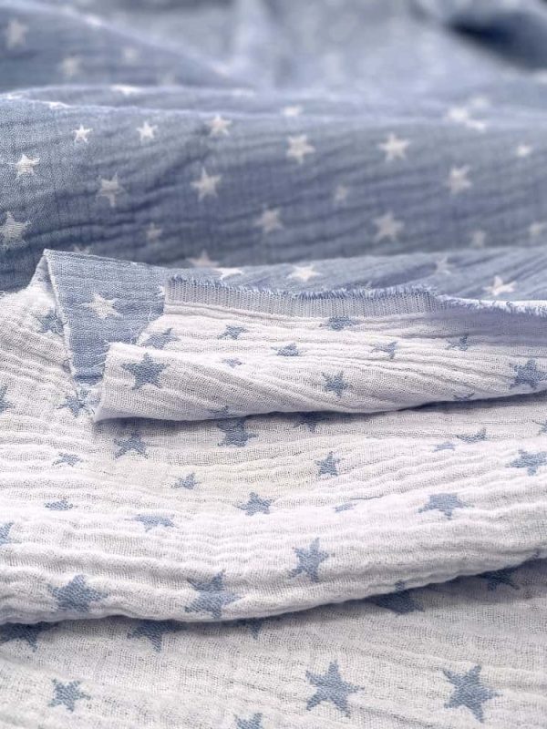 birlik1952 jakarlı 3 kat müslin three layer jaquard swaddle blanket baby crinkle krinkle muslin fabric cotton yıldız star blue
