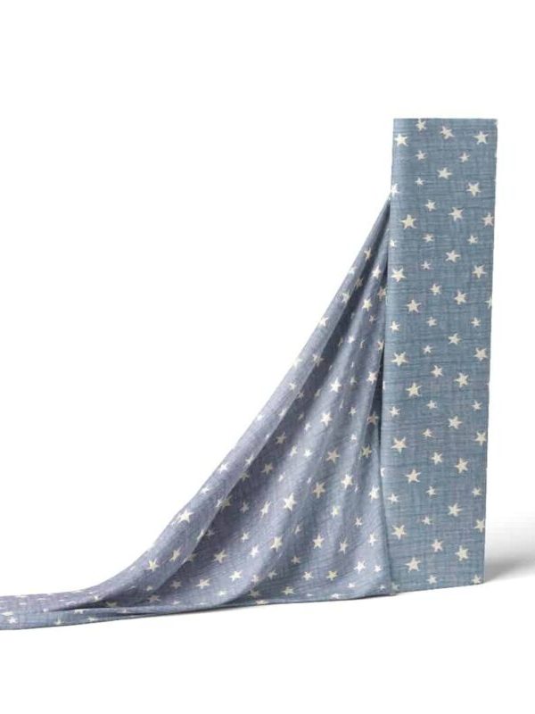 birlik1952 jakarlı 3 kat müslin three layer jaquard swaddle blanket baby crinkle krinkle muslin fabric cotton yıldız star blue
