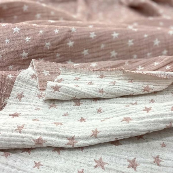 birlik1952 jakarlı 3 kat müslin three layer jaquard swaddle blanket baby crinkle krinkle muslin fabric cotton yıldız star pembe pink