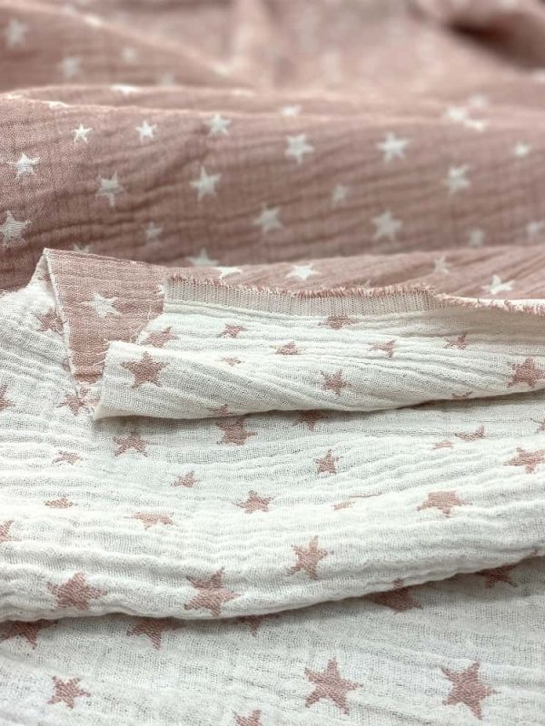 birlik1952 jakarlı 3 kat müslin three layer jaquard swaddle blanket baby crinkle krinkle muslin fabric cotton yıldız star pembe pink