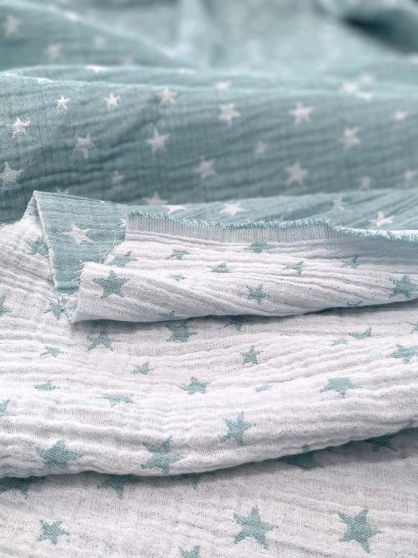 birlik1952 jakarlı 3 kat müslin three layer jaquard swaddle blanket baby crinkle krinkle muslin fabric cotton yıldız star sage yeşil adaçayı