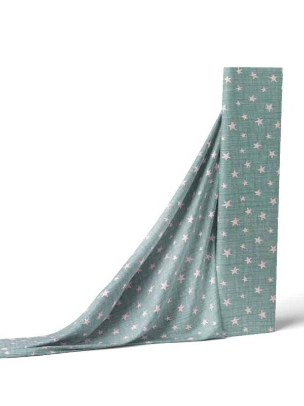 birlik1952 jakarlı 3 kat müslin three layer jaquard swaddle blanket baby crinkle krinkle muslin fabric cotton yıldız star sage yeşil adaçayı