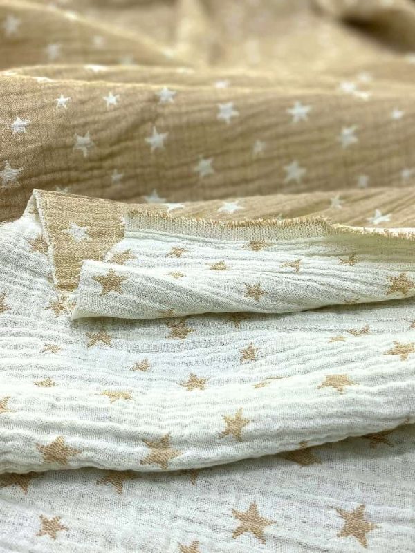 birlik1952 jakarlı 3 kat müslin three layer jaquard swaddle blanket baby crinkle krinkle muslin fabric cotton yıldız star sarı mustard