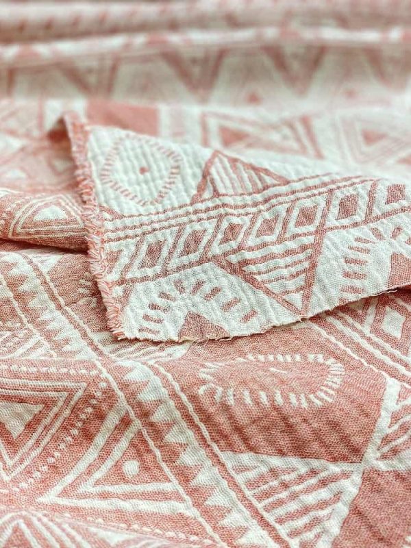 birlik1952 jakarlı 3 kat müslin three layer jaquard swaddle blanket baby crinkle krinkle muslin fabric cotton bedspread etnik etnic terracota