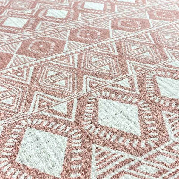 birlik1952 jakarlı 3 kat müslin three layer jaquard swaddle blanket baby crinkle krinkle muslin fabric cotton bedspread etnik etnic terracota