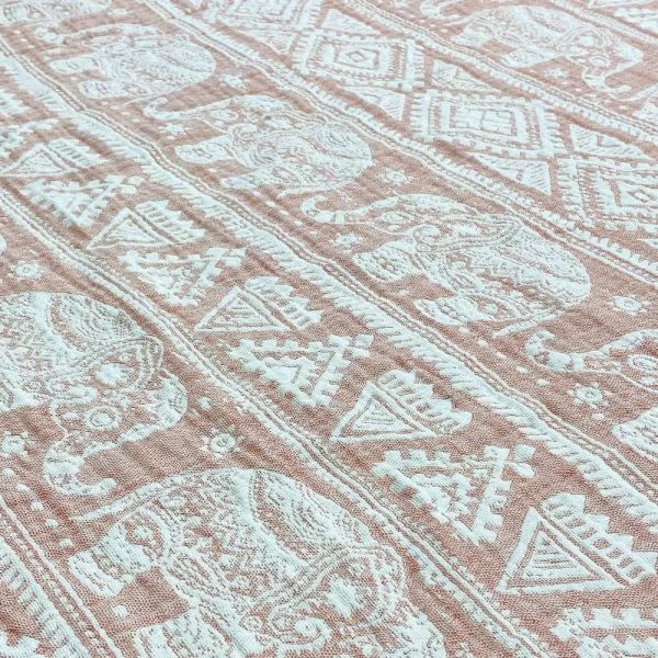 birlik1952 jakarlı 3 kat müslin three layer jaquard swaddle blanket baby crinkle krinkle muslin fabric cotton bedspread fil india hindistan terracota