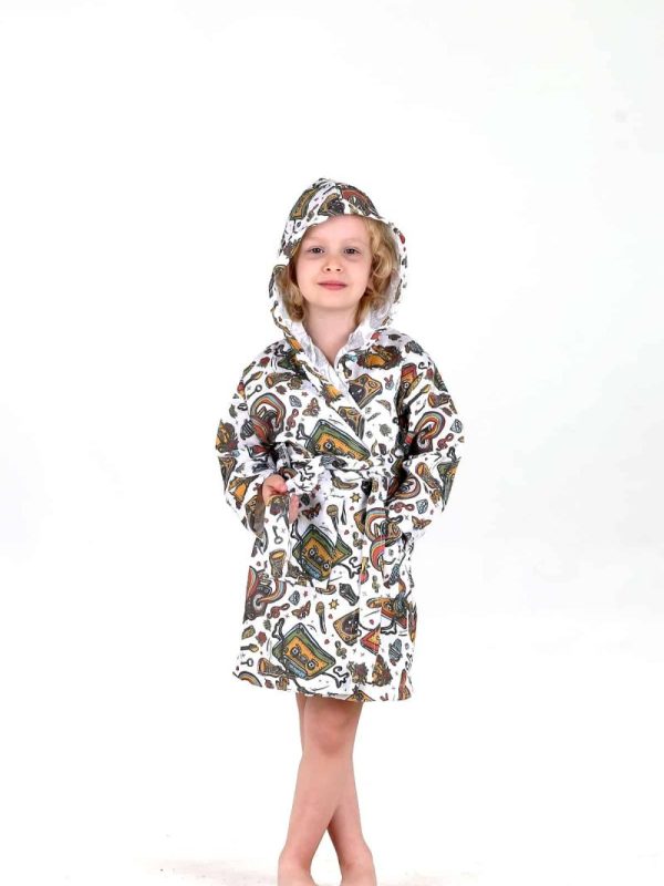 birlik1952 bebek çocuk dijital baskı digital print bornoz 2 kat gauze layer müslin muslin baby child bathrobe graffiti