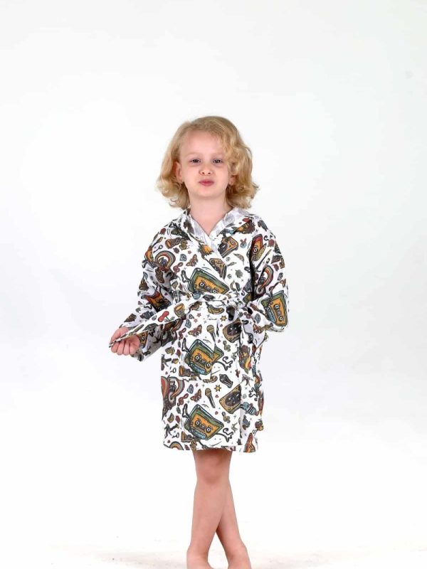 birlik1952 bebek çocuk dijital baskı digital print bornoz 2 kat gauze layer müslin muslin baby child bathrobe graffiti