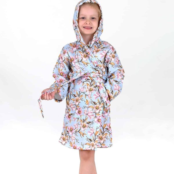 birlik1952 bebek çocuk dijital baskı digital print bornoz 2 kat gauze layer müslin muslin baby child bathrobe magnolia manolya