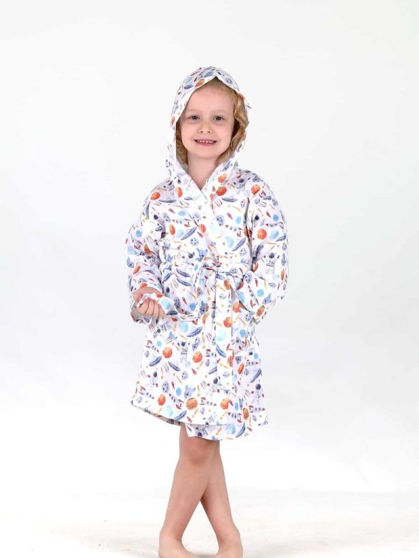 birlik1952 bebek çocuk dijital baskı digital print bornoz 2 kat gauze layer müslin muslin baby child bathrobe planet uzay astronot