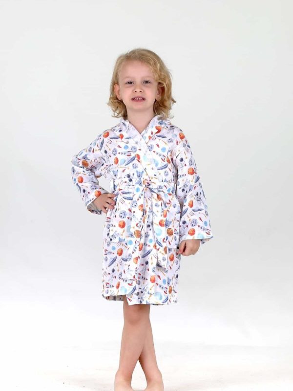birlik1952 bebek çocuk dijital baskı digital print bornoz 2 kat gauze layer müslin muslin baby child bathrobe planet uzay astronot